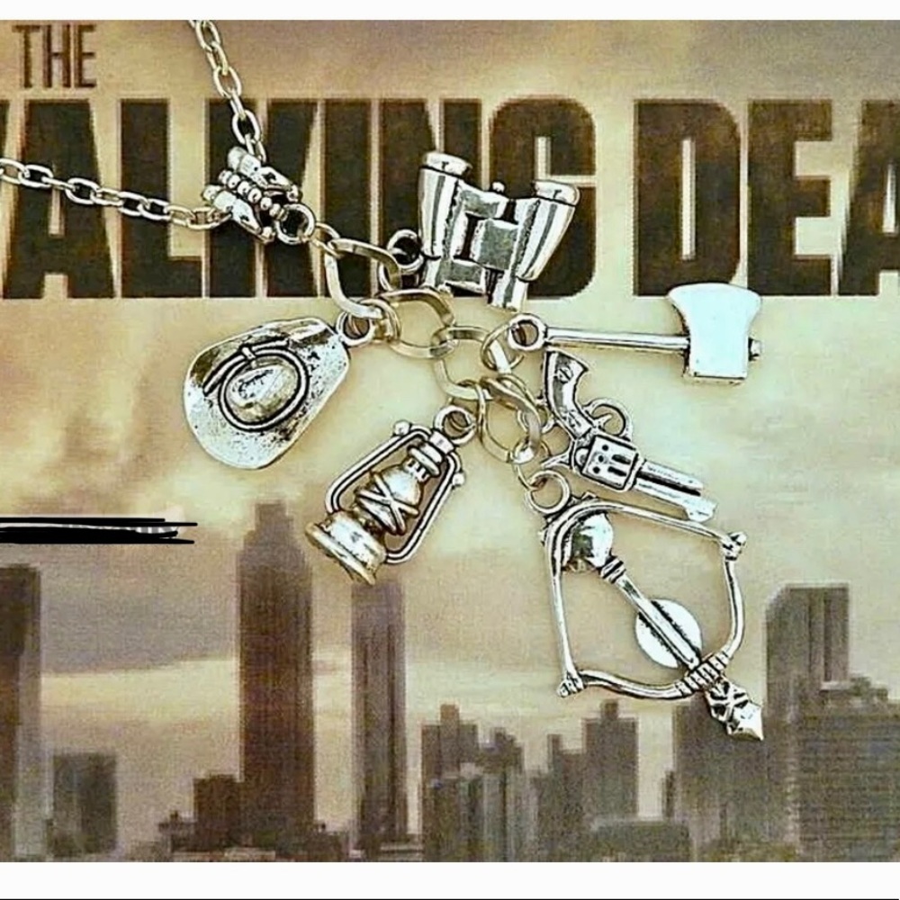 Unisex Antique silver 6 charm chain The Walking Dead Theme 22 inch long
